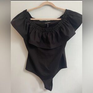 BCBG Black Ruffle Off-Shoulder Bodysuit